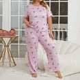 thumbnail image 2 of Feancey Plus Size Pjs Sets for Women Cute Heart Printed Pajama Set Casual Short Sleeve Round Neck Sleepwear Stretch Long Pant 2 Piece Outfits Daily Sales,Pink,3XL, 2 of 6