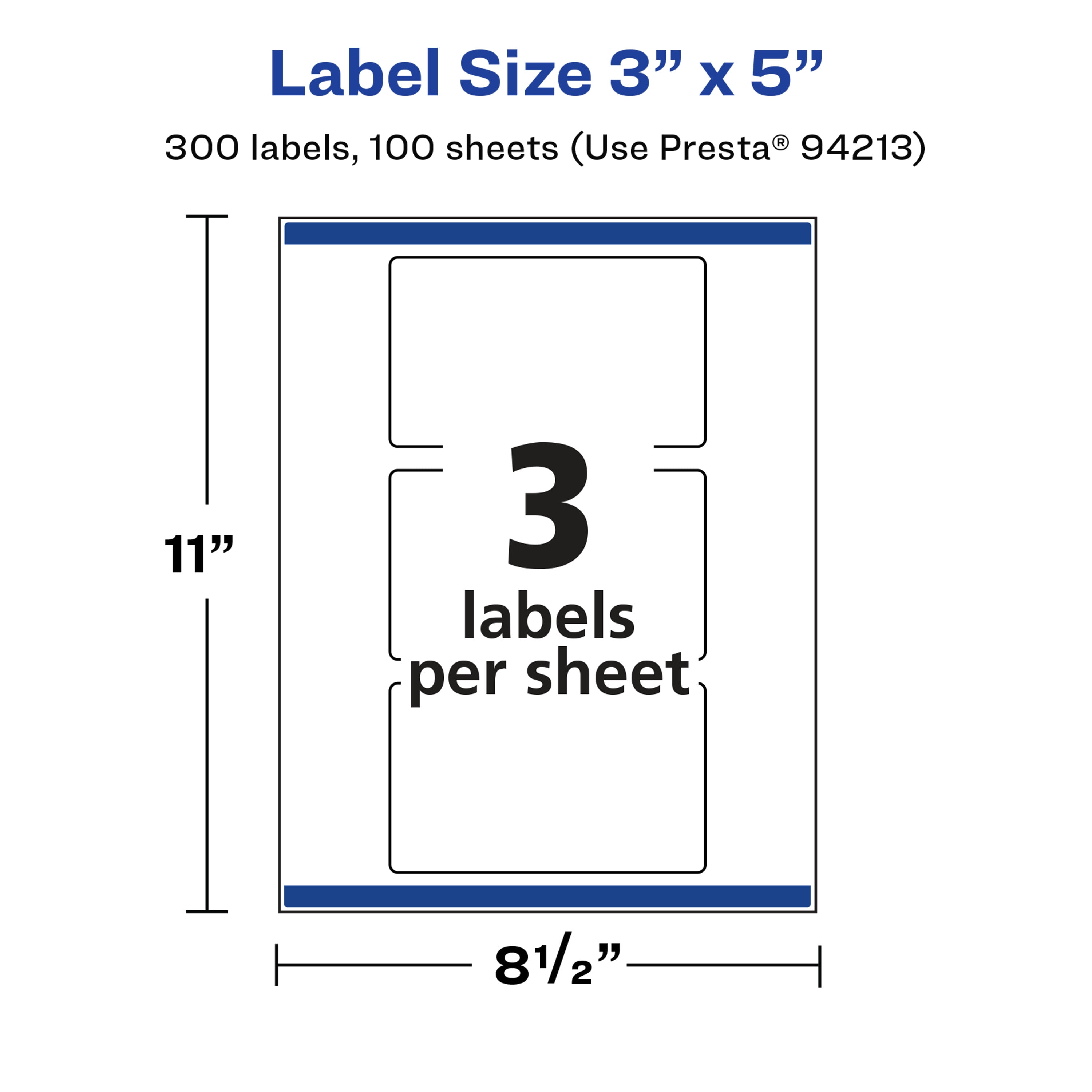 Avery Glossy White Rectangle Labels, 3" x 5", 300 Total