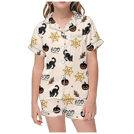 

Girl S Sleepwear Children S Leisure Printed Button Collar Short Sleeved Top Shorts Pajama Set Sleepwear For Girls(Size:8-9 Years)