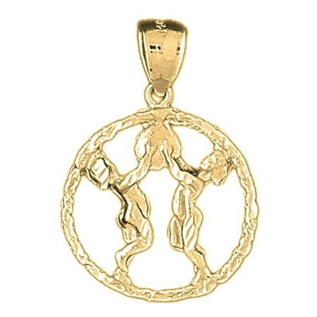 10K Yellow Gold Zodiac Gemini Pendant - 31 mm