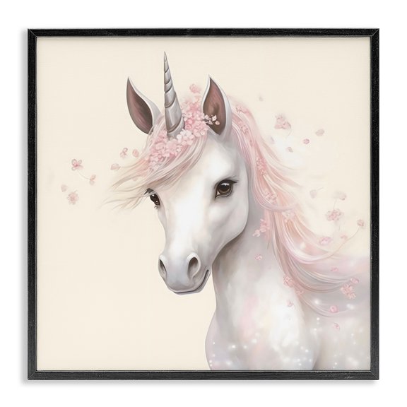 Stupell Industries Eclectic Fairy Unicorn Soft Petals Black Framed Giclee Art, 12 x 12, by Creative Studio