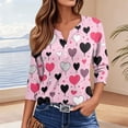 thumbnail image 4 of Valentines Shirts for Women Holiday 3/4 Sleeve Tunic Tops Cute Love Hearts Graphic T-Shirts Loose Button V Neck Pullover Casual Three Quarter Length Blouses Watermelon Red L, 4 of 6