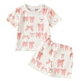 thumbnail image 2 of Baby Girl Clothes 6-9 Months Kid Girls Clothes Outfits Cute Sweet Bowknot Print T-Shirt + Bowknot Short Summer Clothing Set, 2 of 3