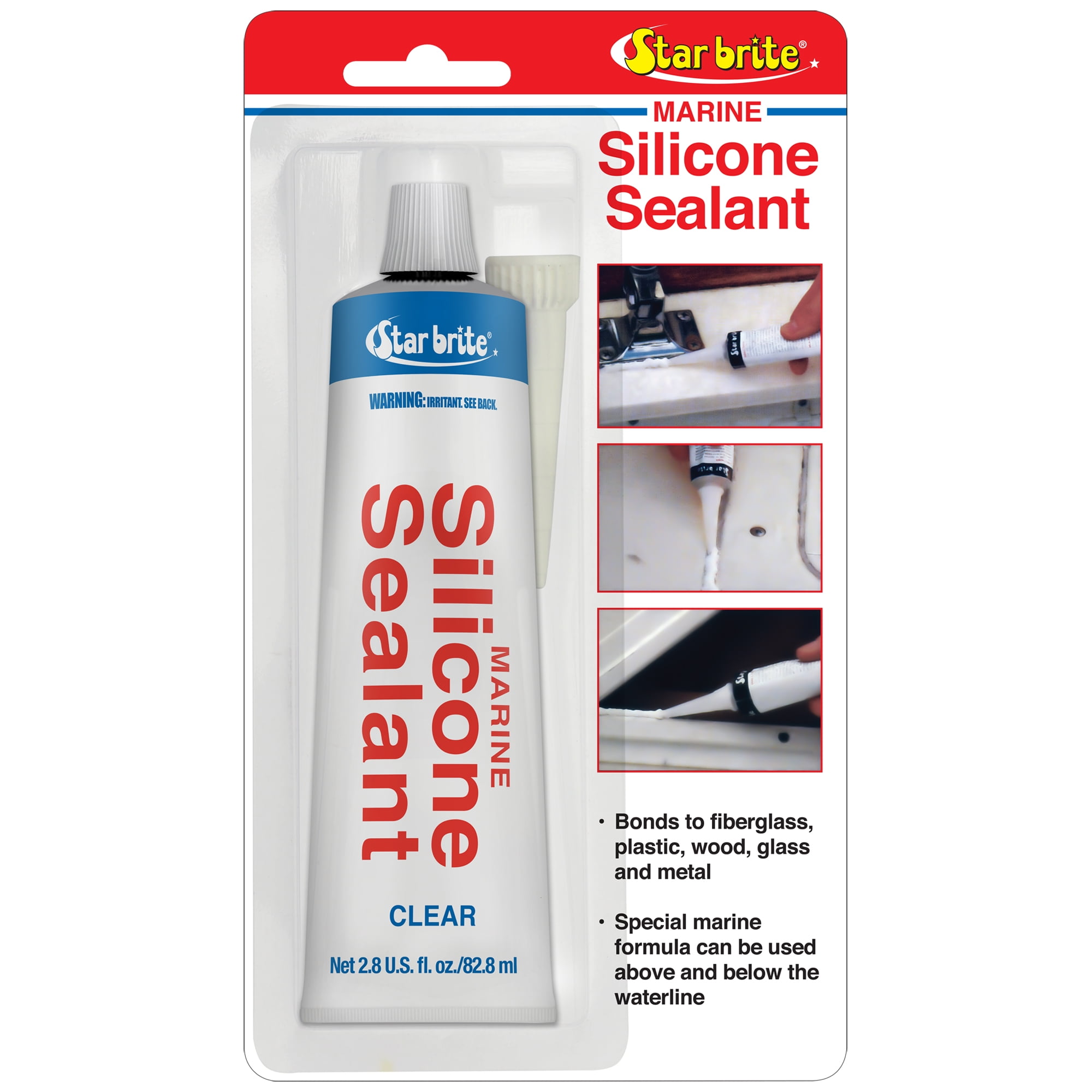 (3 pack) STAR BRITE Marine Silicone Sealant - Clear 2.8 Oz - Waterproof, Durable, UV Resistant, for Fiberglass, Metal, Wood, Glass, Ceramic & More (082102P)