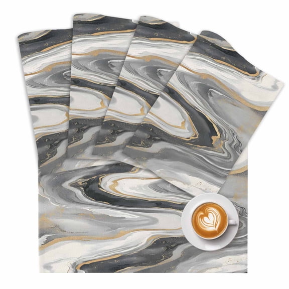 Grey and Gold Marble Placemats Set of 2 Modern Abstract Grey Gradient Place Mats Washable Table Mats for Party Kitchen Dining Decoration, 13 X 19 Inch