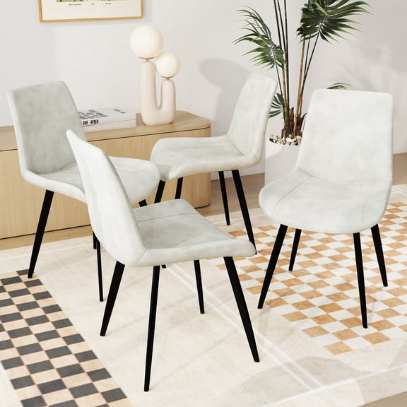 CTRYCLASIC Modern Faux Leather Dining Chairs, Upholstered Side Chair with Black Metal Legs, Mid‑Century Kitchen Dining Room Chair for Living Room, Set of 4, Cream / Dark Grey / Brown Available