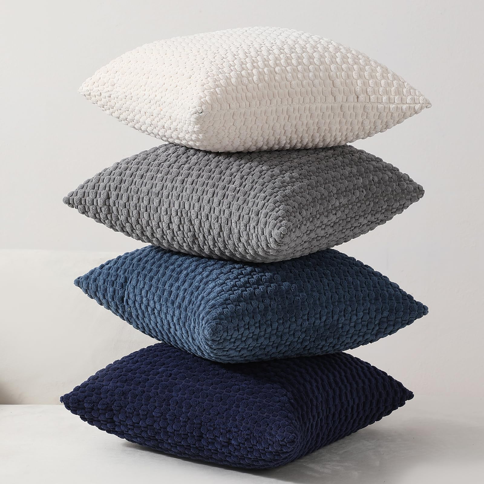 4-Piece Sofa Pillow Cover Set 20x20/18x18 inches, Soft Neutral Color Decorative Cushion Covers, Bohemian Corduroy Square Modern Pillowcases, Suitable for Sofa Living Room Bedding