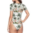 thumbnail image 3 of Uemuo Flamingo Palm Trees Pattern Women's One Piece Short Sleeve Swimsuit Rash Guard Surfing Modest Quick-drying Swimsuit Beach Essentials-Large, 3 of 9