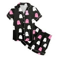 thumbnail image 5 of mgoYE Girls' Sleepwear Girls Satin Pajama Set Halloween Pumpkin Ghost Print Shirts and Shorts Short Sleeve Button Soft 2 Piece Outfits|Pink 4-5 Years, 5 of 5