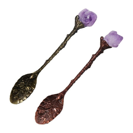 

MEGAWHEELS Dessert Scoop Crystal Vintage Fancy Teaspoons Flower Craving Mini Spoons Head Vintage Pattern Shaped Antique Coffee Spoon Flower Printed for Dessert Ice Cream