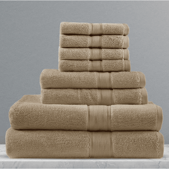 Madison Park 800 GSM 100% Cotton Bathroom Towel Set, 8 Piece, Beige