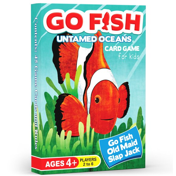 Go Fish Untamed Oceans Un juego de cartas Go Fish para niños de 4 a 8 años en adelante - Juega a Old Maid y Slap Jack con la misma baraja - Fácil de aprender - Noche de juegos de mesa familiar y diver