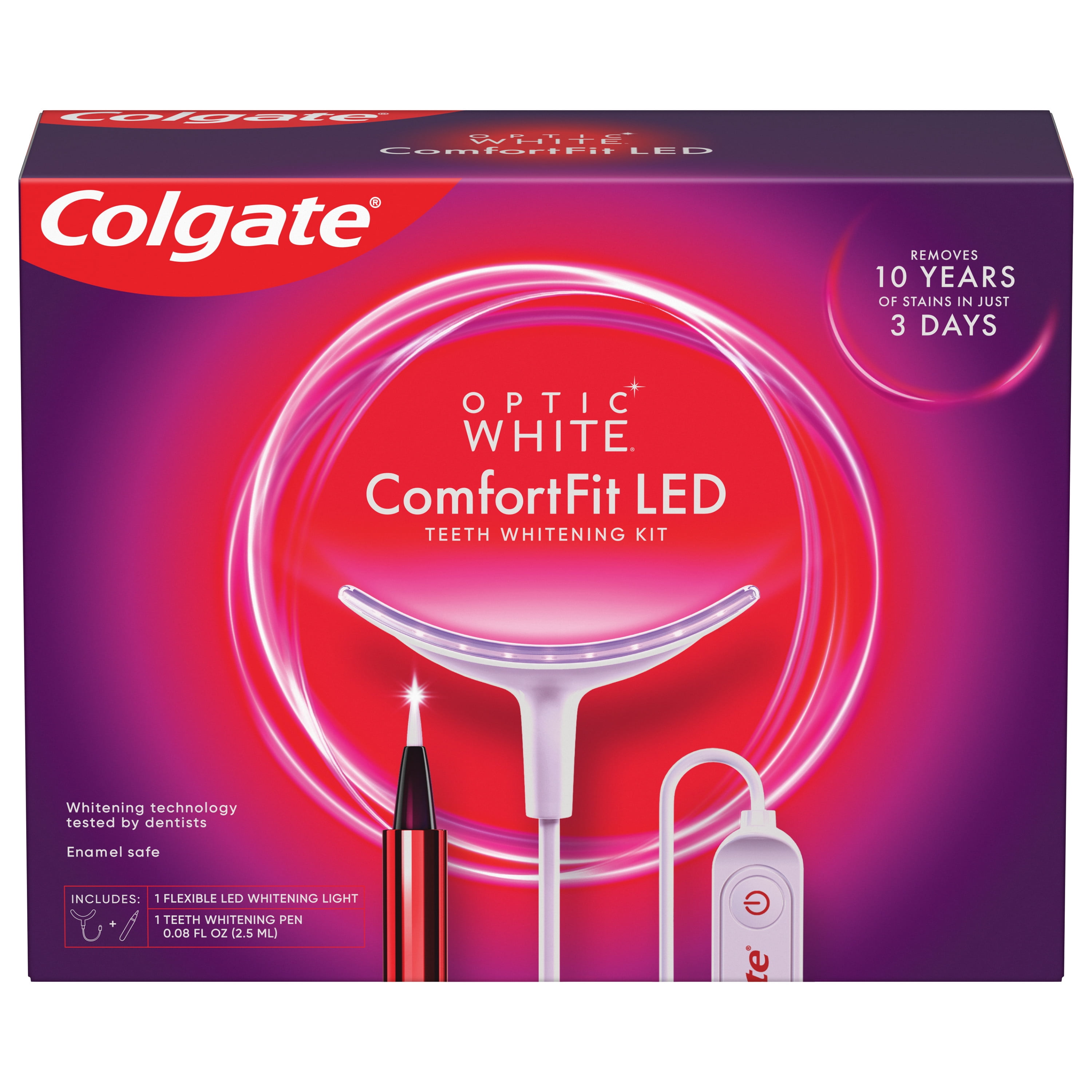 Colgate Optic White ComfortFit LED Teeth Whitening Kit with LED Light and Whitening Pen