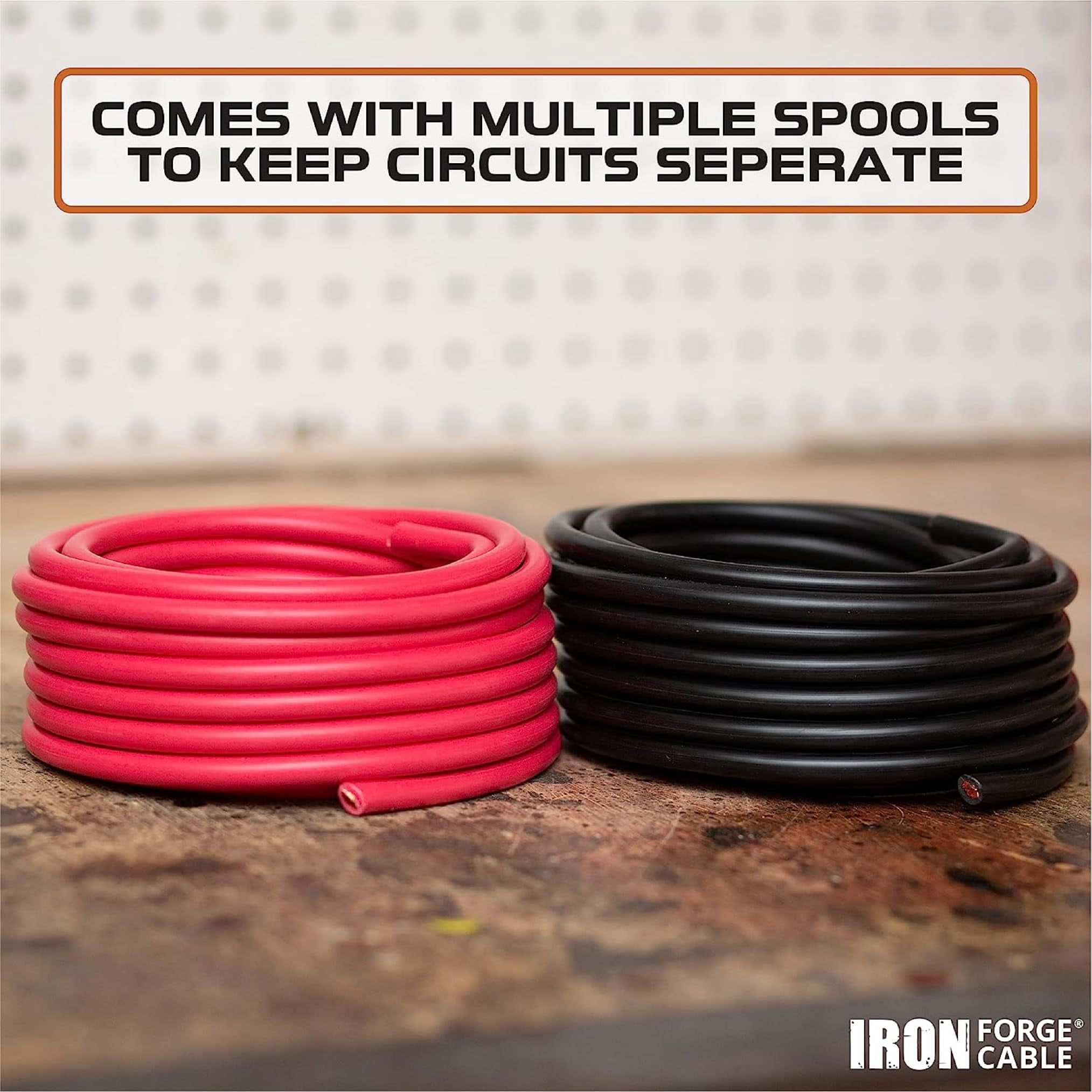 Iron Forge Cable 6 Gauge Wire - 2 Pack 10ft Copper Clad Aluminum Primary Cable 6 AWG Heavy Duty with Wire Lug Terminal Connectors and Heat Shrink Tube
