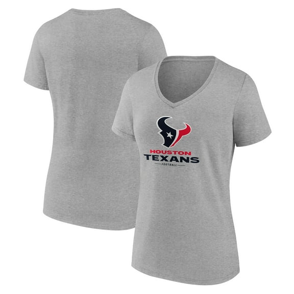 Women's Gray Houston Texans Logo Team Lockup V-Neck T-Shirt