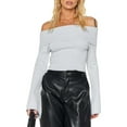 thumbnail image 2 of Gupgi Women Sweaters Long Sleeve Off Shoulder Solid Knit Pullover Tops for Daily, 2 of 7