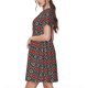 thumbnail image 2 of Fotbe Red And Orange On Blue Teal Vestido Largo de Moda para Mujer, Vestido Tipo Camiseta con Manga Corta y Estilo Casual a Rayas y Bloques de Color, 2 of 6