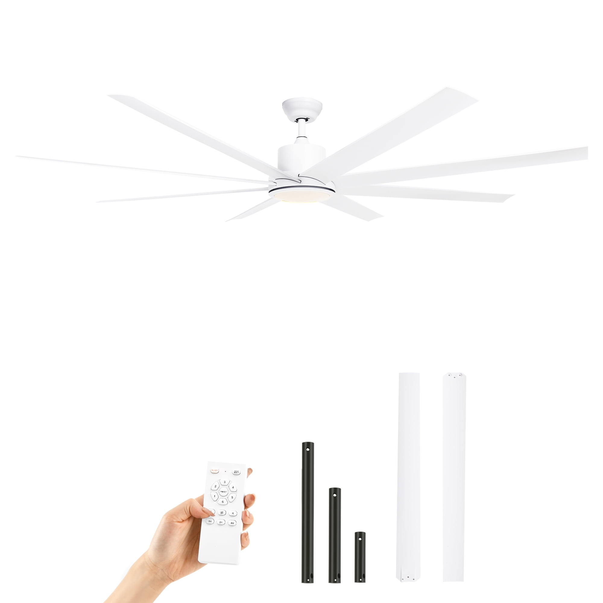 Uforic 72 Inch White Ceiling Fans with Lights and Remote Control,8 Aluminum Blades with 6 Speed, Modern Ceiling Fans for Living Room,Garage