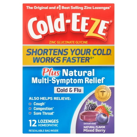 (4 pack) (4 pack) Cold-Eeze Mixed Berry Plus Natural Multi-Symptom Relief Cold & Flu Lozenges, 12 count