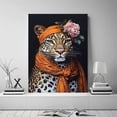 thumbnail image 2 of Mudket Framed Leopard with Floral Headscarf Canvas Wall Art, Stylish Animal Print Wall Decor, Ready to Hang for Women Bedroom Living Room - 12"L x 8"W, 2 of 10