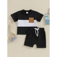 thumbnail image 2 of FEORJGP Toddler Baby Boys Shorts Set Infant Summer Outfit Short Sleeve T-shirt Contrast Color Shirt Crew Neck Tops with Elastic Waist Drawstring Shorts Kids Casual Daily Clothes, 2 of 9