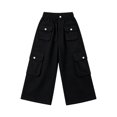 thumbnail image 6 of YunPes Girls Baggy Cargo Pants Multi Pocket Elastic Waist Wide Leg Pants Spring Fall Outdoor Casual Hiking Pants Kids Preppy Wear, 6 of 6