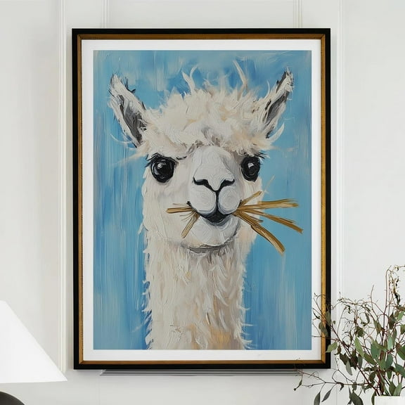 Miluva White Alpaca Maximalist Eclectic Animal Print Funky Animal Cute Desk Poster Decor Colorful Wall Art #3008 Decor For Living Room Bedroom, 8x12 UNFRAMED