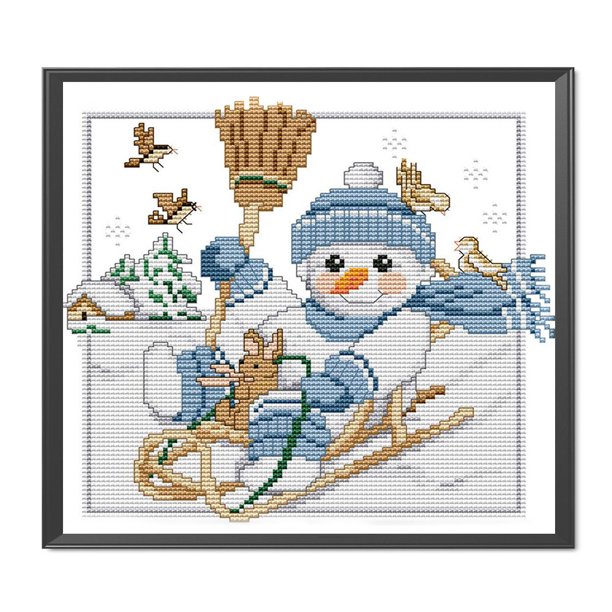 Cuadros Decorativos Punto de cruz parcial, hilo de algodón de 14 quilates, Kits de bordado con cuentas de muñeco de nieve DIY Ehuebsd embutido en tela