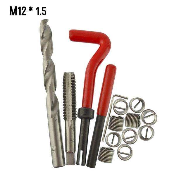 15Pcs Kit Filet métrique Insert de réparation M5 M6 M8 M10 M12 M14 Helicoil  Car Pro Bobine Outil M12 * 1.5 