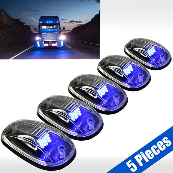 5pcs Clear LED Roof Top Truck SUV Cab Marker Running Clearance Lights Set Kit