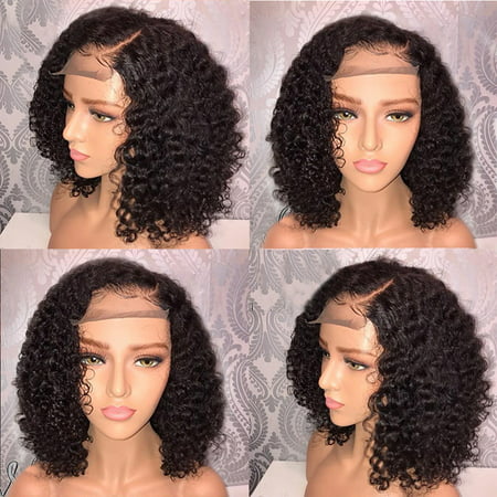 Brazilian Less Lace Front Full Wig Bob Wave Black Natural Looking Women
