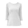 thumbnail image 4 of 2025 European Summer Round Neck 7/8 Sleeve Casual T-Shirt - Loose Fit Basic Top, Xl, White, 4 of 4