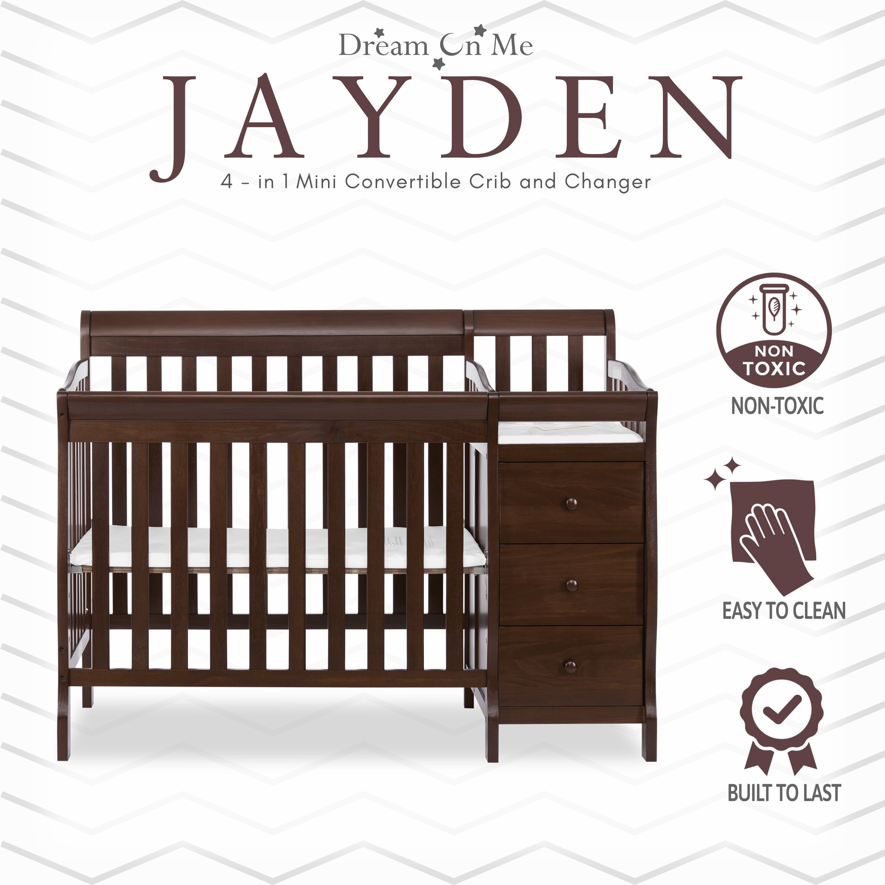 Dream On Me Jayden 4-in-1 Convertible Crib with Changer Espresso