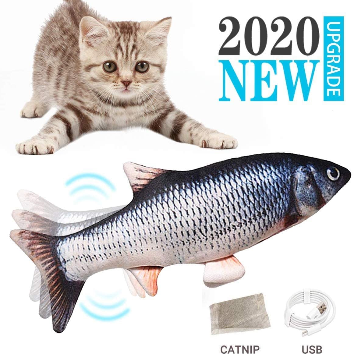 Plush Interactive Cat Toys Chewing and Kicking 11 inch Realistic Wiggle Fish Catnip Toys CDIYTOOL Electric Catnip Fish Toys for Cats Perfect for Biting Fun Toy for Cat Exercise