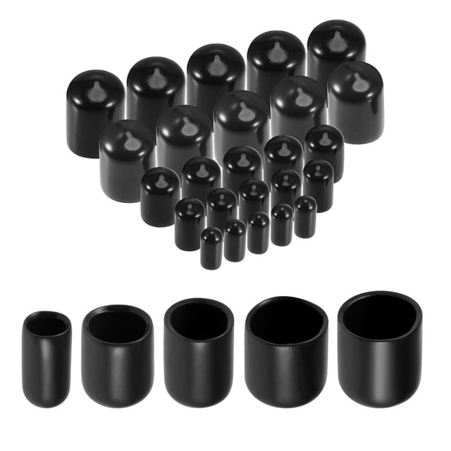 Uxcell 25Pcs Tapones de goma redondos 1/4" 3/8" 1/2" 5/8" 3/4" Cubierta de vinilo negra Protectores de rosca Kit de surtido
