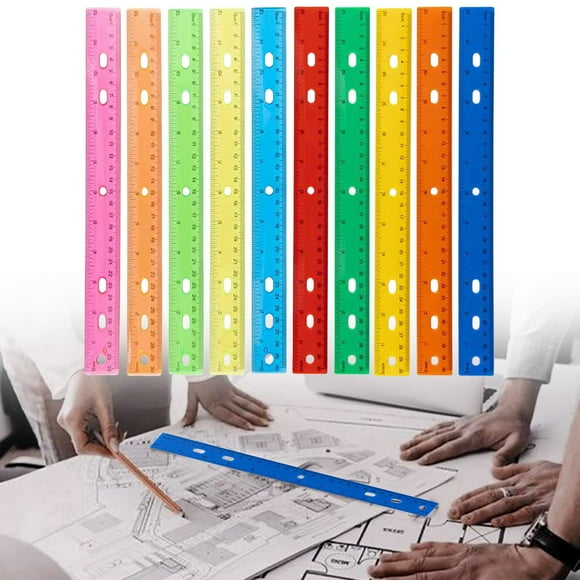 Blekii Transparent Plastic Rulers – 30Cm (Inch/Centimeter Dual-Scale) School Rulers, Randomly Colored 30Cm Solid Color 6-Hole Plastic Ruler for Children And Students Stationery