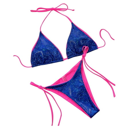 

Women Glitter Two Pieces Bikini Sets Halter Top Bandage Thong Bathing Suits For Party Clubwear Festival Womens Sports Bra Swimsuit Top