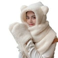 thumbnail image 2 of Women Girls Cute Panda Animal Winter Hats 3 in 1 Warm Plush Hoodie Cap Paw Gloves Mitten Scarf Set, 2 of 8