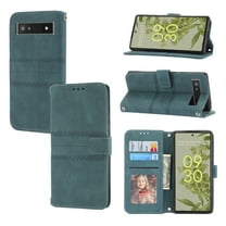 Dteck Wallet Case For Google Pixel 6A,Card Slot Holder Detachable Wrist Strap Full Body Protector Shockproof Case Cover,Darkgreen