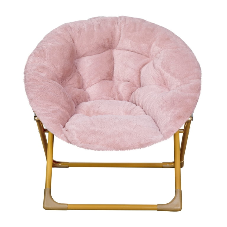 Flash Furniture Gwen 23 Kids Cozy Mini Folding Saucer Chair Faux Fur Moon Chair for Toddlers and Bedroom Blush Soft Gold