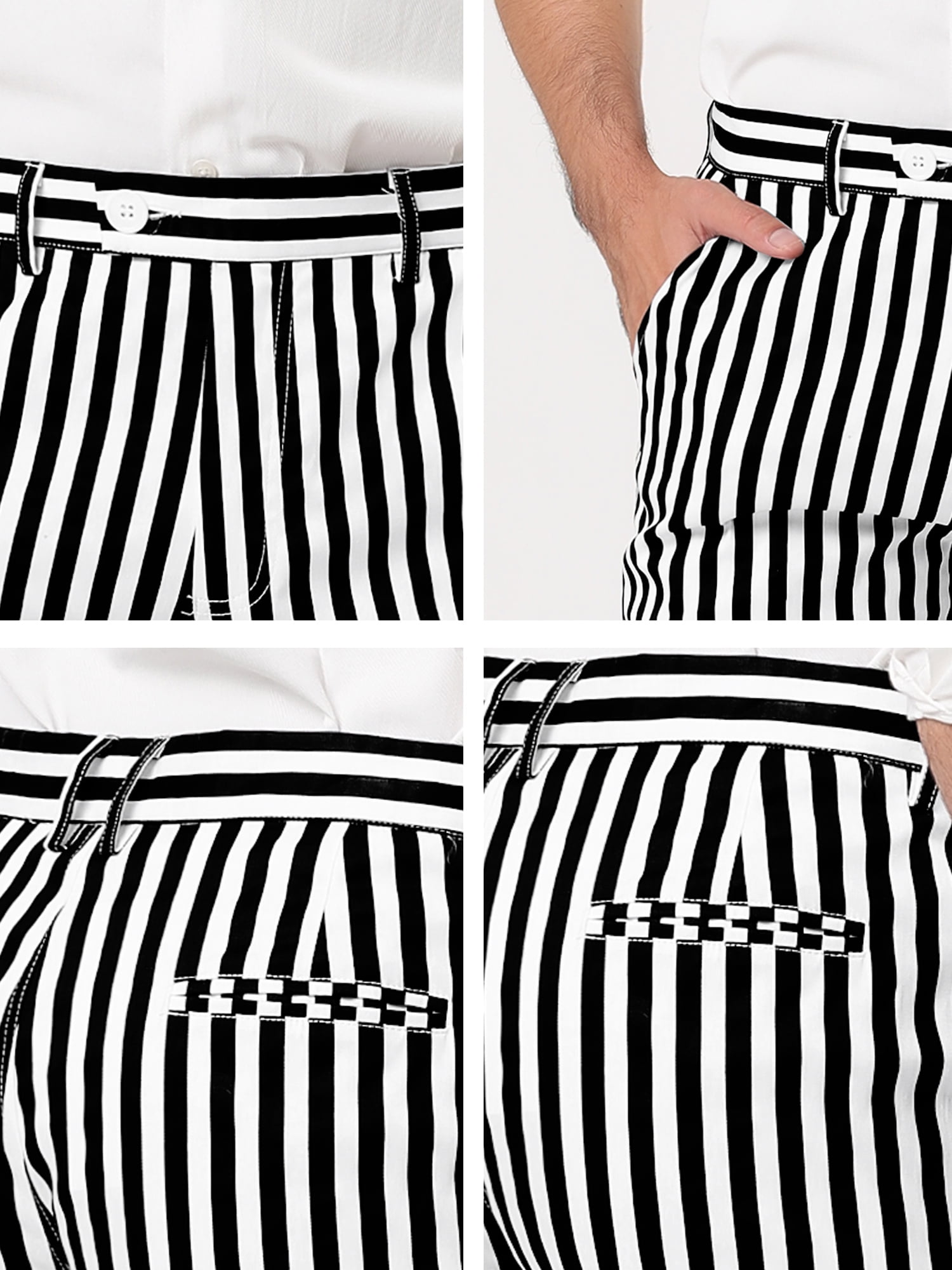 Unique Bargains Men's Business Stripe Printed Flat Front Summer Chino Shorts 36 White
