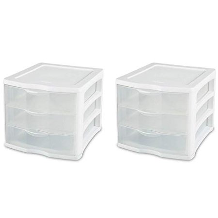 17918004 Compact Portable 3 Storage Drawer Organizer Cabinet (2 Pack)
