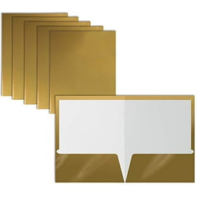 2 Pocket Glossy Laminated Metallic Gold Paper Folders, Letter Size, 25 Pack, Metallic Gold Paper Portfolios by Better Office Products, Box of 25 Metallic Gold Folders