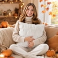 thumbnail image 3 of Halloween Pumpkin Pillow Cover, Faux Plush Throw Pillow Case, Soft 3D Embossed Decorative Cushion Cover for Couch Sofa Bed Living Room Fall Home Decor, White 18x18 Inch, 3 of 8