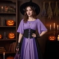 thumbnail image 6 of JULMCOMO Halloween Renaissance Dresses for Women Boat Neck Ruffle Short Sleeve Medieval Flowy Long Dresses Festival Cottagecore Costumes Purple XL, 6 of 7