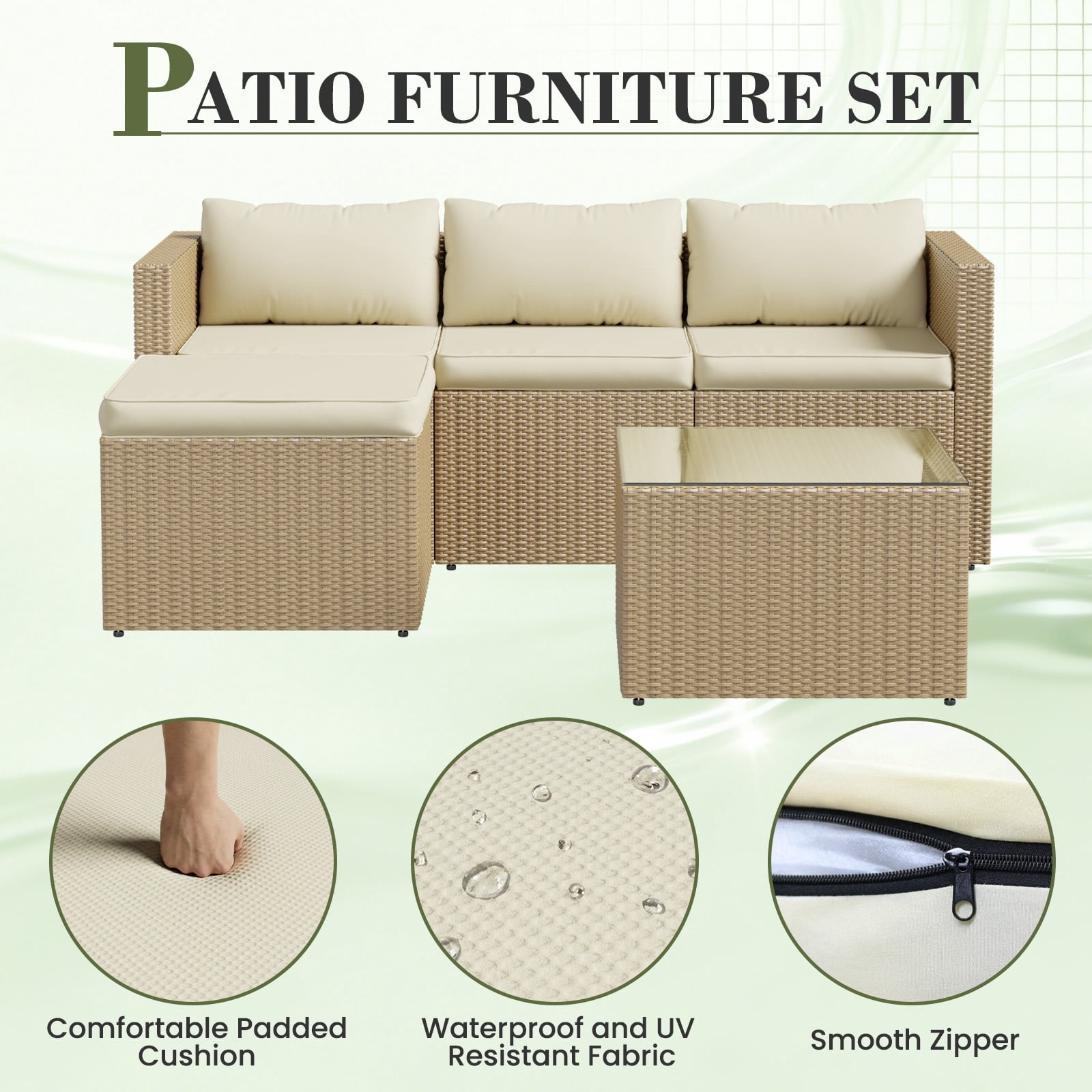 AMOPATIO 6-Piece Patio Furniture Set, Outdoor Patio Sectional Furniture All-Weather Rattan Wicker Patio Conversation Set Outdoor Furniture for Backyard Balcony,Beige