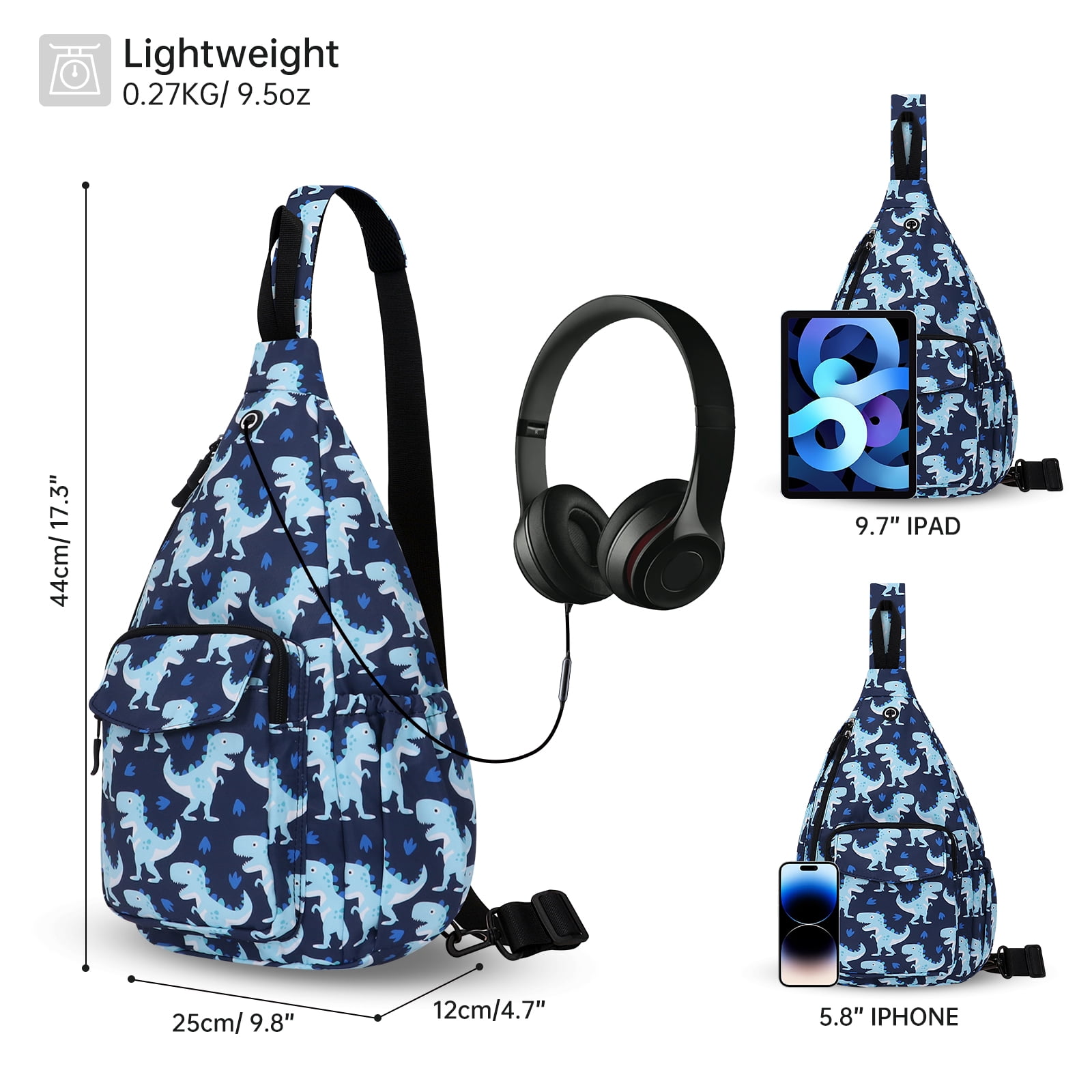 HAWEE Women's Convertible Backpack Messenger Crossbody Purse Dinosaur Animal Print Sling Purse for Yoga Gym