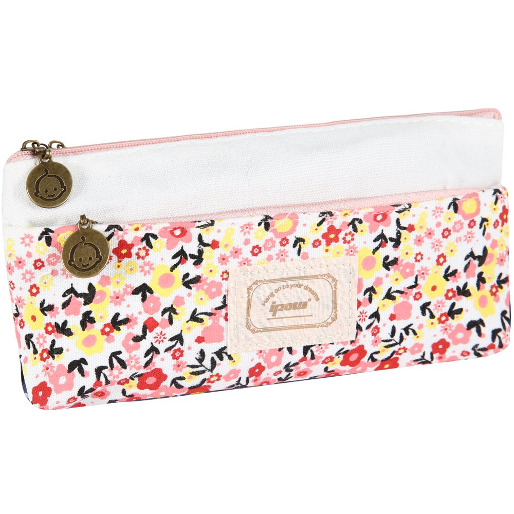 IPOW Clear Zipper Canvas Pencil Pouch Flower Floral Colored Pencil