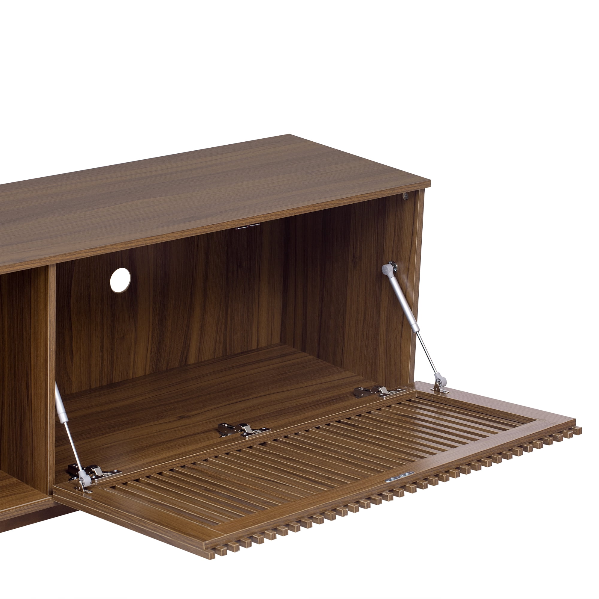 Euroco modern style Walnut TV STAND Cat house pet friendly With Sliding door flip-down