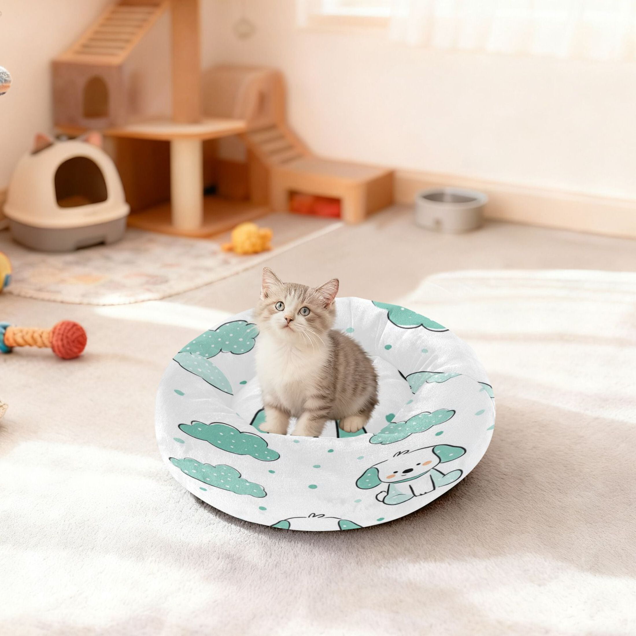 Iauyy Pet Couch Donut Cat Bed for Indoor Cats/Small Dogs Washable & Machine with Non-slip Bottom Calming Cat Furniture, Dot (M)